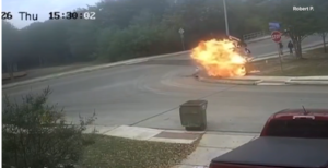 Motorcycle Explodes in Fiery Crash Near Children in San Antonio: Driver Survives with Burns