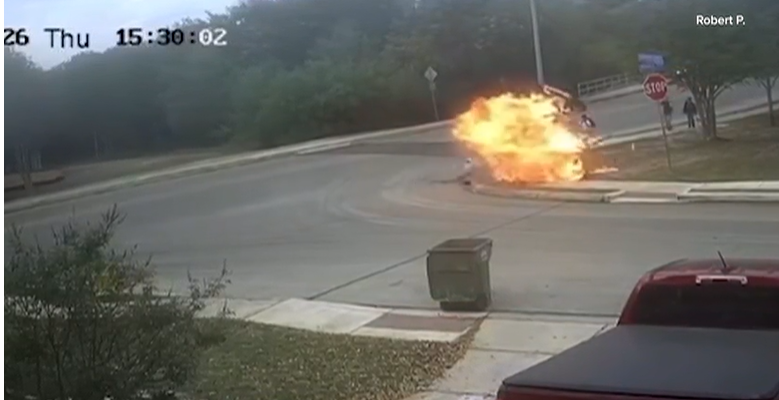 Motorcycle Explodes in Fiery Crash Near Children in San Antonio: Driver Survives with Burns